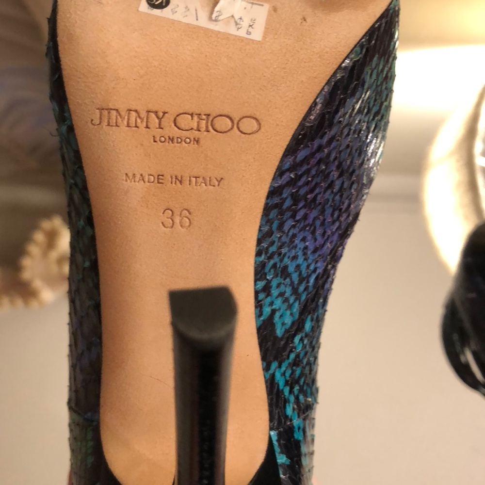 Blue Multicolor Python Caged Open Toe Bootie - image 5